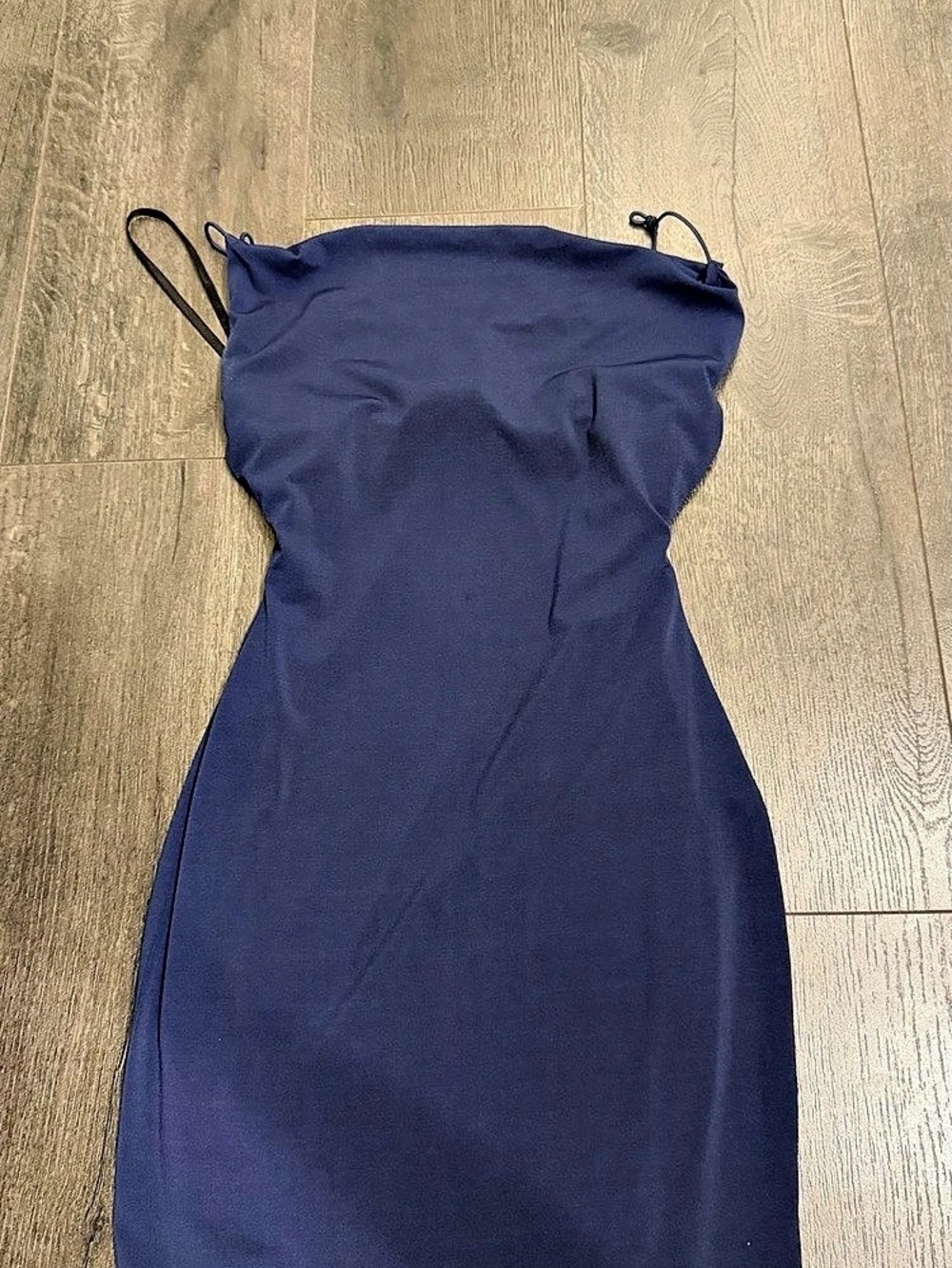 B. DARLIN Spaghetti Strap Cowl-Neck Bodycon Mini Dress Blue Small